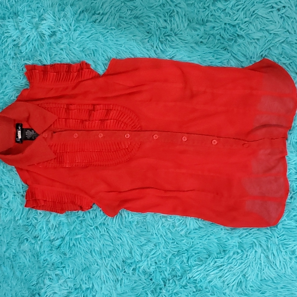 Susie Rose Red Pleated Ruffle Sleeveless Top